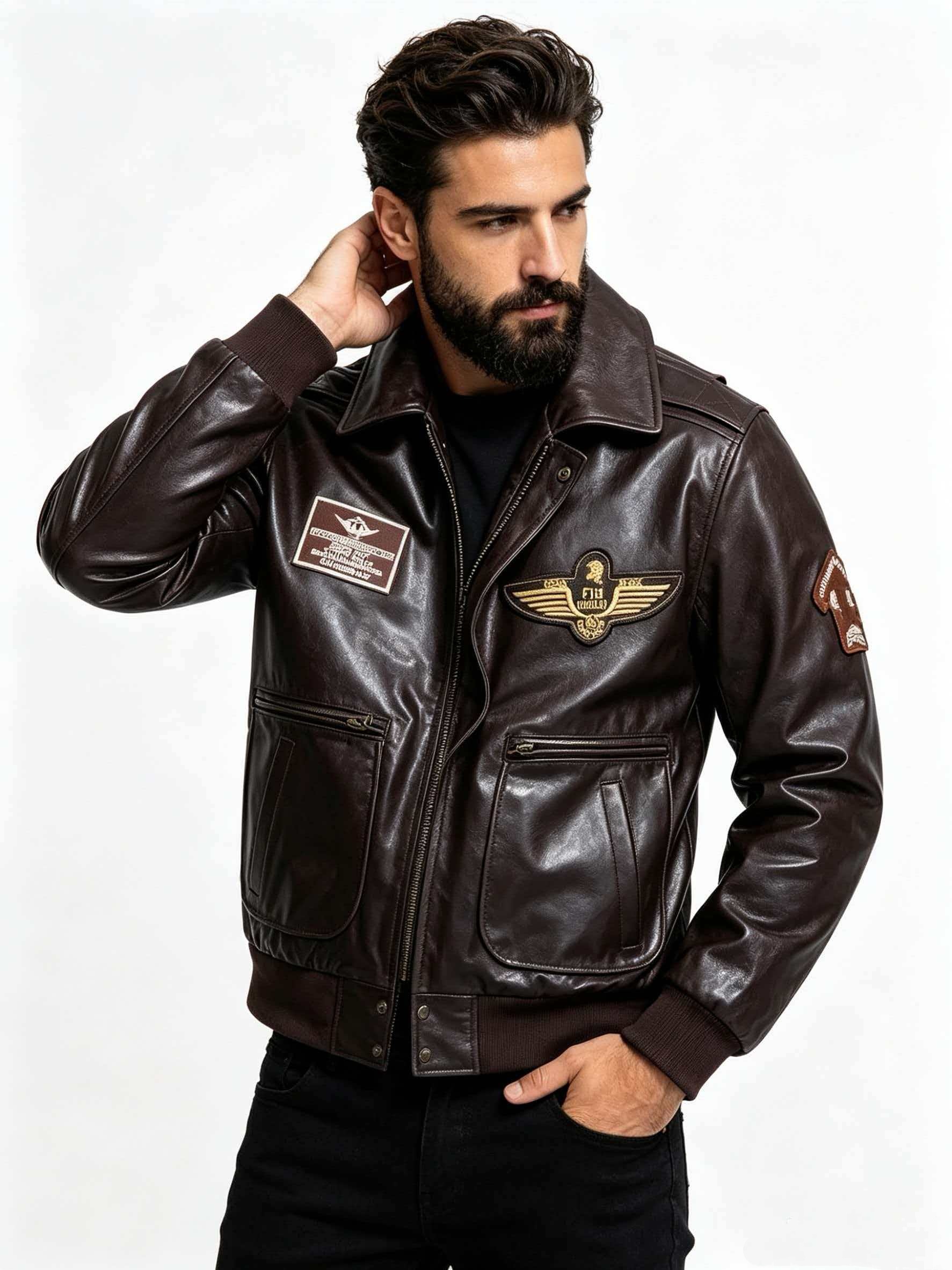 Bomber Jacket Men - Мужская куртка-бомбер из натуральной кожи в