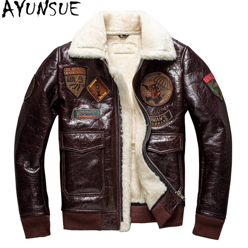 Bomber Jacket Men - AYUNSUE Зимняя кожаная куртка Мужская одежда